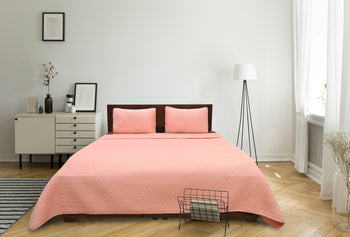 Herring Bone Ivory and Orange Cotton Quilt Set